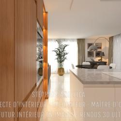 CUISINE ÉQUIPÉE SUR-MESURE AVEC ÎLOT CENTRAL : APPARTEMENT VEFA EN RENDUS 3D ULTRA HD