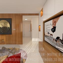 SALON · MEUBLE TV SUR-MESURE : APPARTEMENT VEFA EN RENDUS 3D ULTRA HD